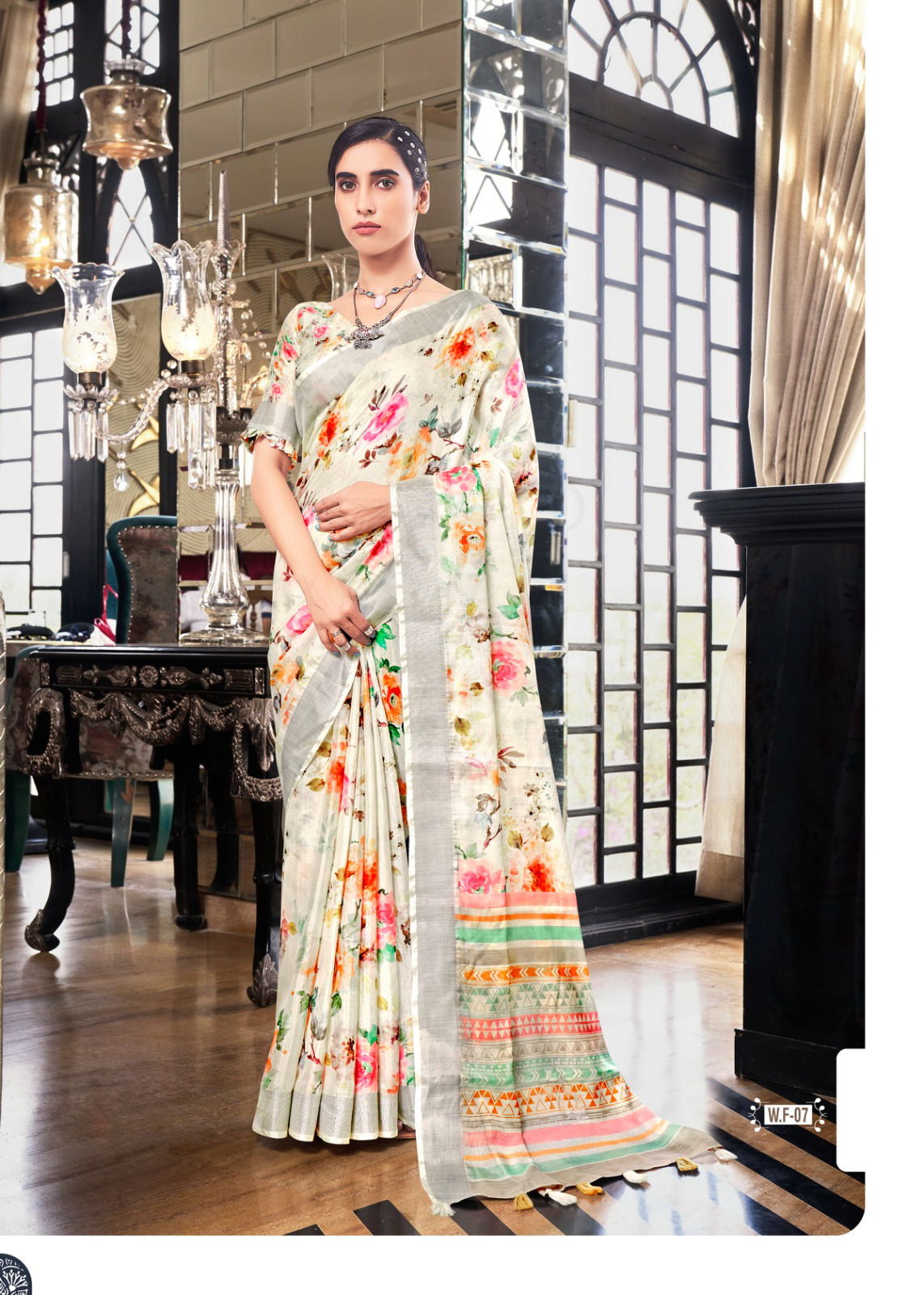 Shreyans White Fields Floral Party Wear Sarees Catalog